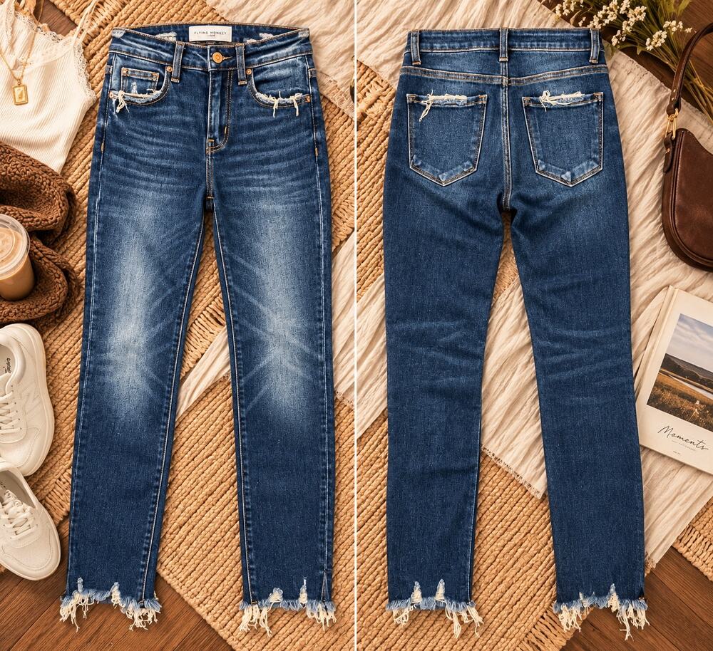 Flying Monkey Dark Wash Raw Hem Skinny Jeans Size 24